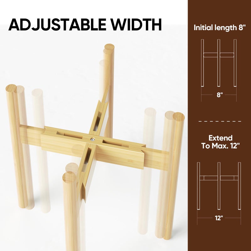 MUDEELA Plant Stand for Indoor Plants: Adjustable Width Fits 8-12 Inch Pots - Mid Century Modern Bamboo Plant Stand - 14.5 Inch Single Tier Small Floor Plant Holder, Natural, 1 Pack (Without Pot) - Image 2